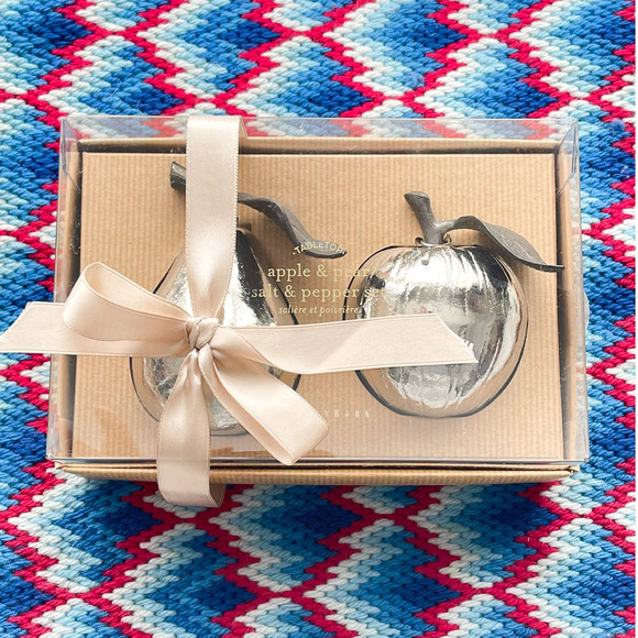 POTTERY BARN Apple & Pear Salt & Pepper Shakers Tabletop Silver HOLIDAY Decor 🍁 - Picture 9 of 12